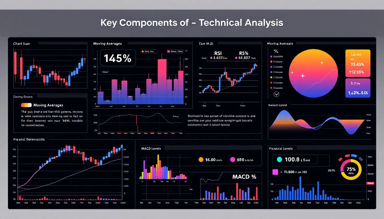 Key components of technical analysis displayed through charts and indicators.