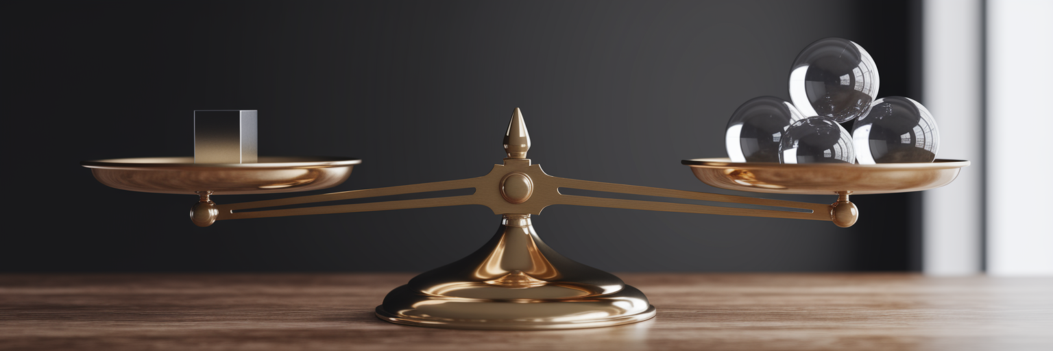 Balance scale showing favourable risk-reward ratio.