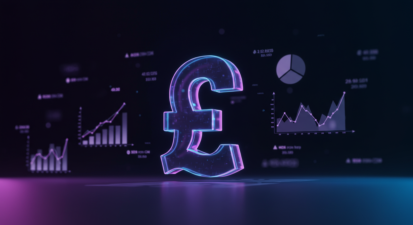 Glowing neon euro symbol with holographic finance graphs (bars, lines, pie) in a dark background, suggesting financial analytics.