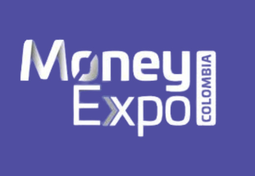 Logo for Money Expo Colombia on a purple background, branding the event