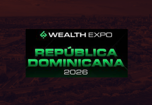 Wealth Expo República Dominicana 2026 promotional banner with green neon text on a black background.