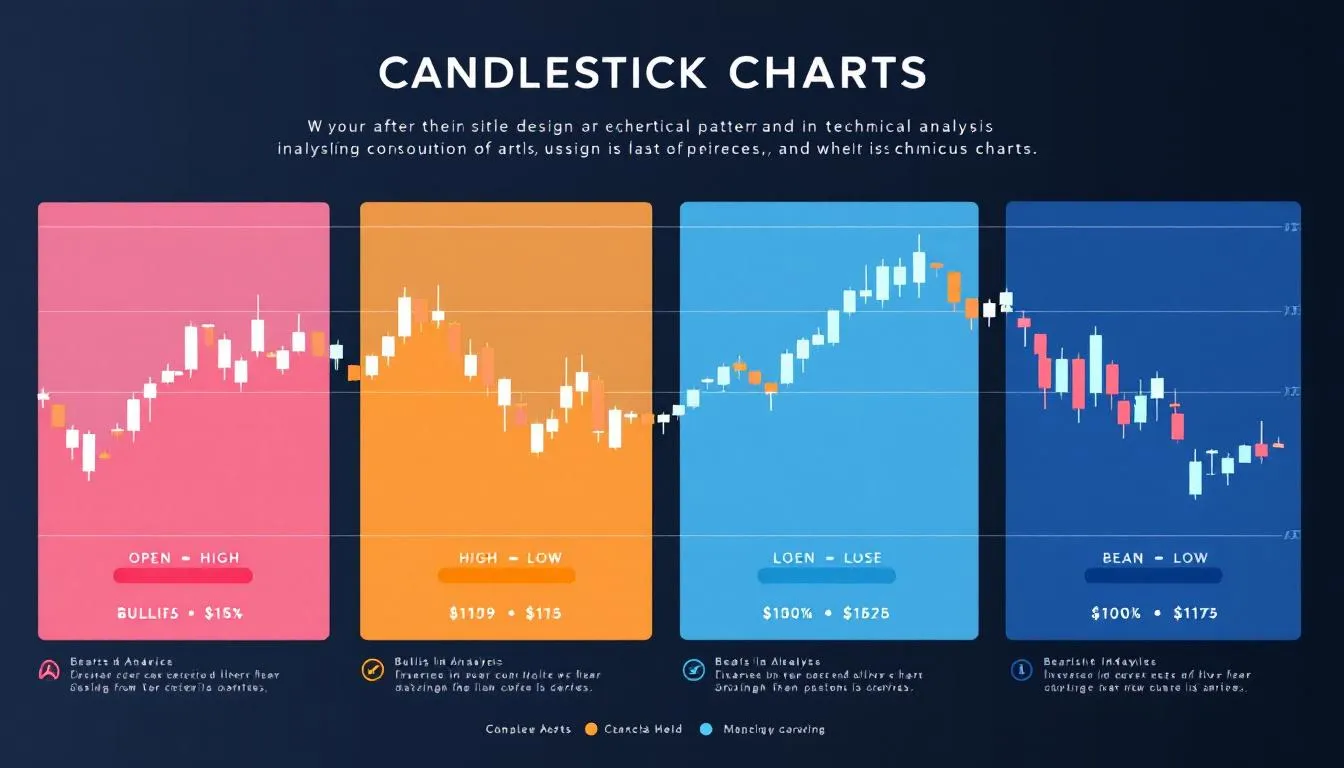 Candlestick charts used in technical analysis to understand price movements.