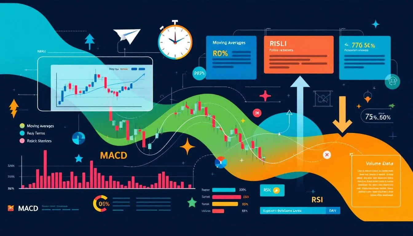 A visual representation of technical analysis concepts including price charts and indicators.