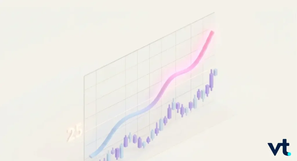 - VT Markets 3D line chart showing an upward trend from blue to pink with accompanying candlestick bars and a faint grid, vt logo in the bottom right.