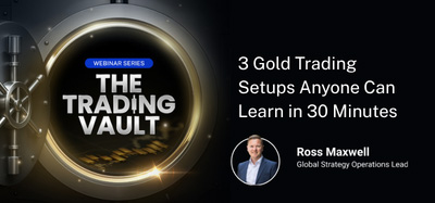 Promo banner for The Trading Vault webinar: '3 Gold Trading Setups Anyone Can Learn in 30 Minutes' with speaker Ross Maxwell.