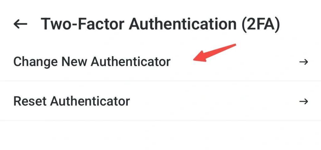 image 12 VT Markets Two Factor Authentication settings with options to Change New Authenticator or Reset Authenticator arrow points to Change New Authenticator