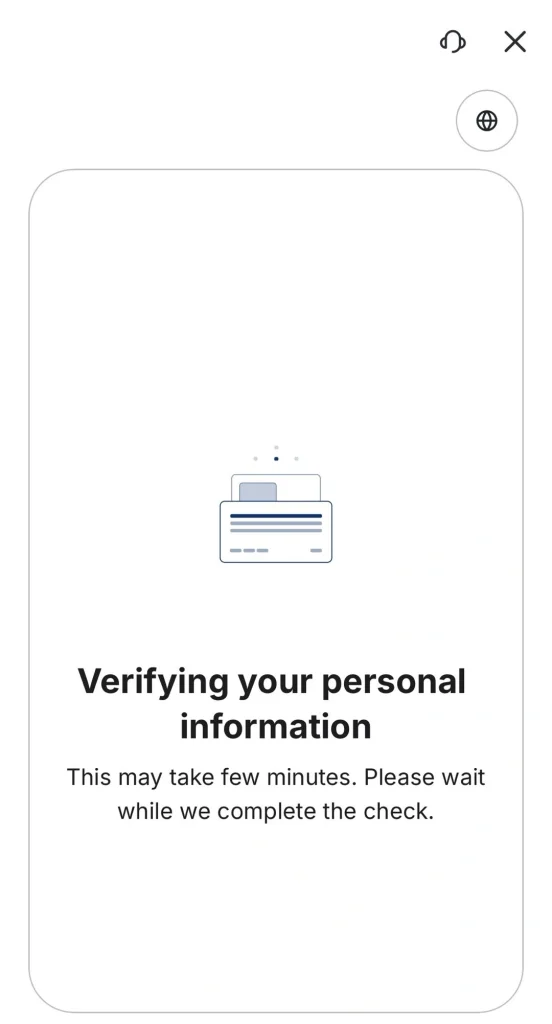 image 14 VT Markets Illustration of a cardID like document with lines indicating a verification process with the message Verifying your personal information on screen