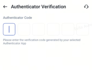 image 17 VT Markets Authenticator verification screen with six input boxes for a code first box filled Instruction reads enter the verification code from your authenticator app