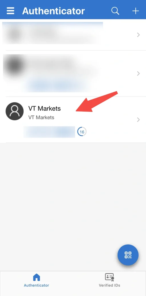 image 6 VT Markets Authenticator app screen showing a VT Markets account entry with user avatar and the name VT Markets in the list
