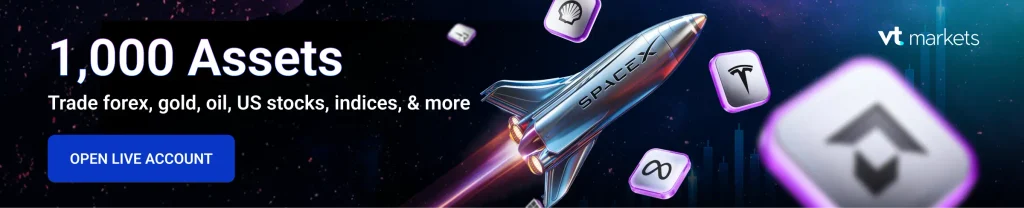 banner VT Markets Promotional banner for VT Markets 1000 assets to trade forex gold oil US stocks indices with a rocket graphic and a blue Open Live Account button
