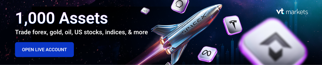 imgv30216s21298dced64b456491f6b92f9a5e89hu VT Markets Space themed trading banner promoting 1000 assets to trade forex gold oil US stocks with an Open Live Account CTA and VT Markets logo